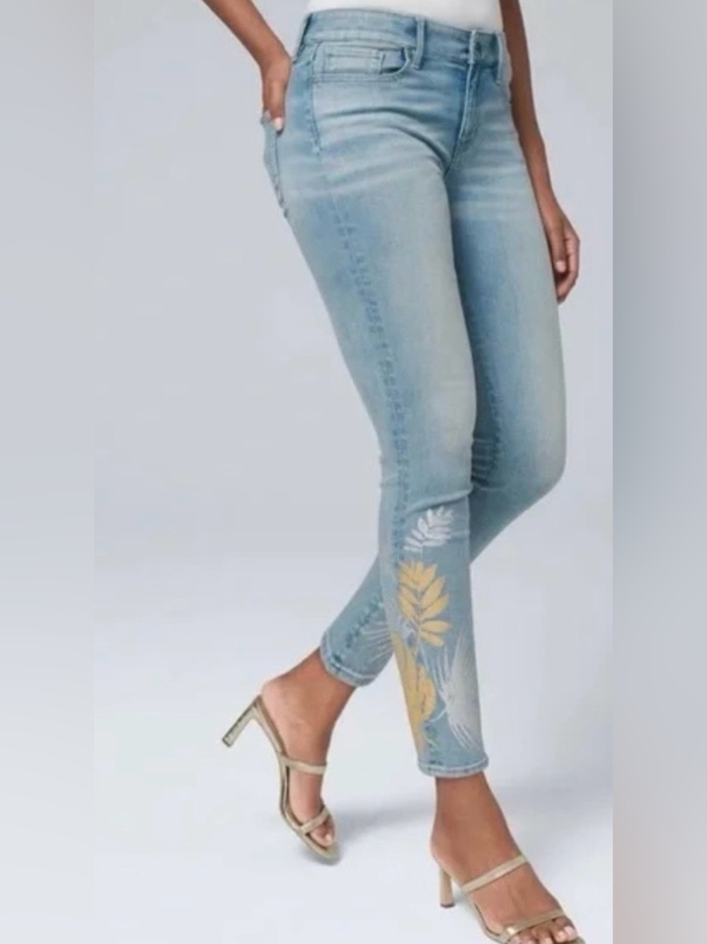 WHBM The Slim Crop Floral Palm Print Jeans Size 00